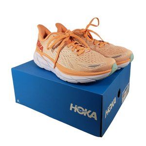 HOKA ONE ONE Clifton 8 Womens Size 8 Road Running Shoes Cantaloupe Silver Peony